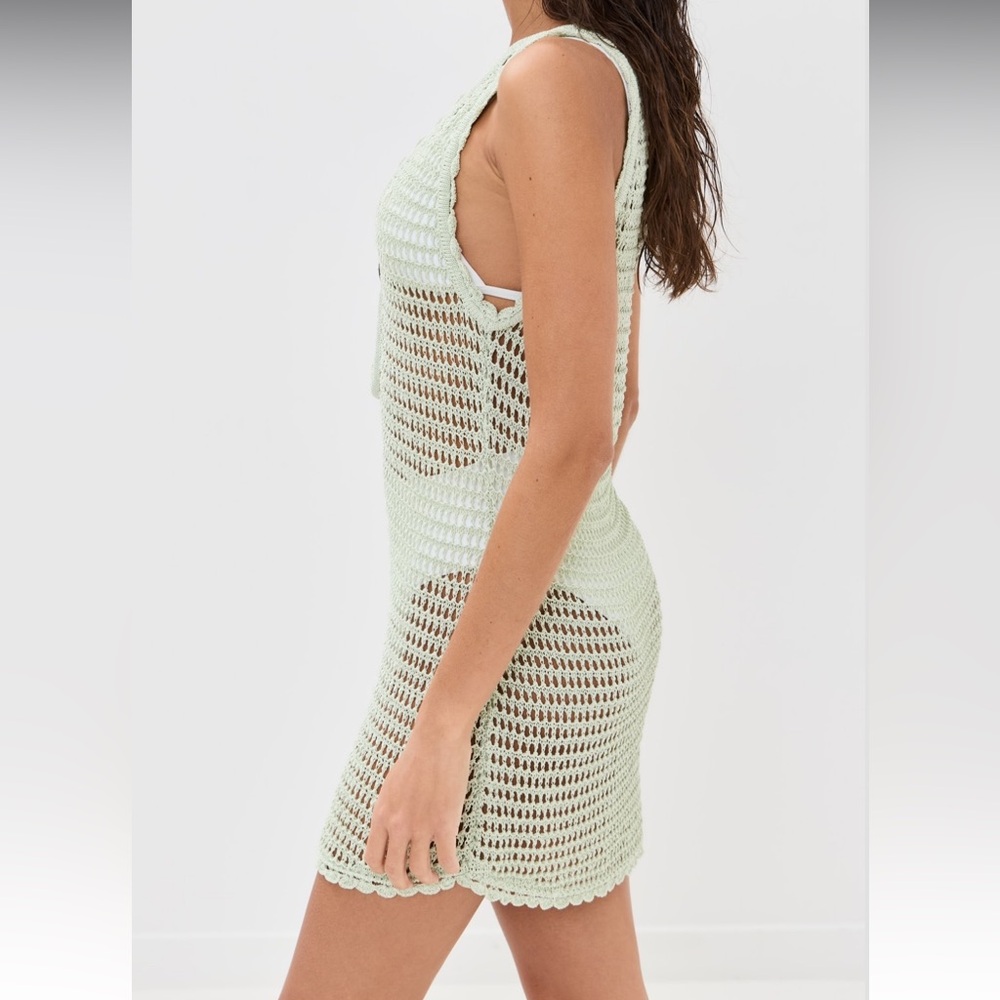STAUD Anok Crochet Dress Pale Jade NWT L - Picture 3 of 5
